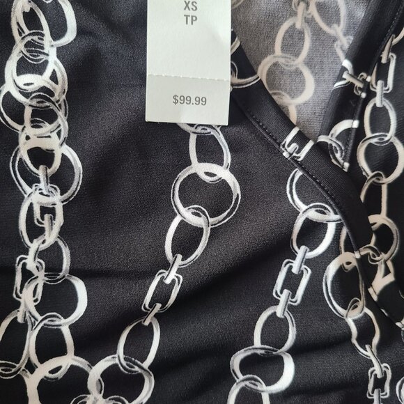 NWT Banana Republic Black & White Chain Stretch Wrap Dress XS - Picture 2 of 9